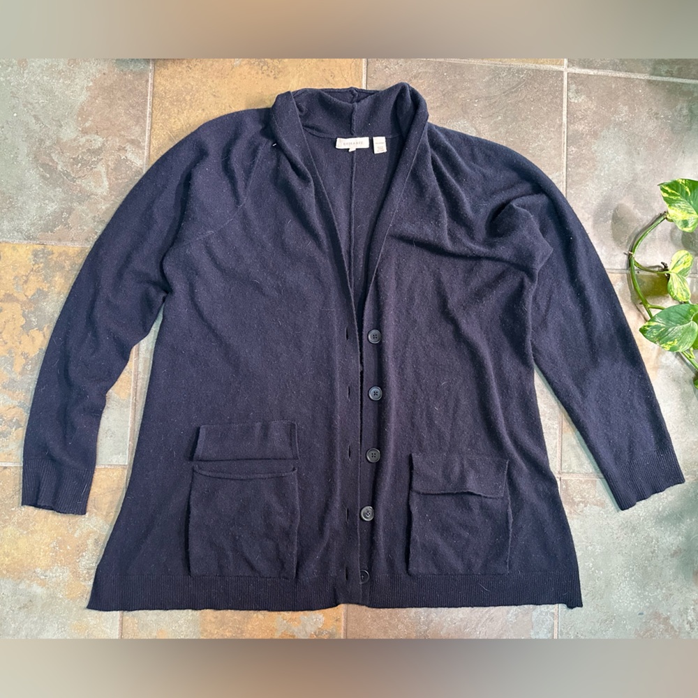 Inhabit Cardigan Sweater Size L 100% Cashmere Pockets Navy Longline